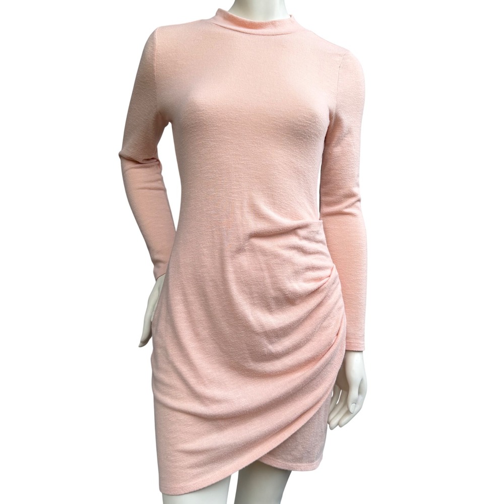 Design lab Peach Ruched Mini Dress Long Sleeve Tulip Hem Coquette Soft Girl‎ M